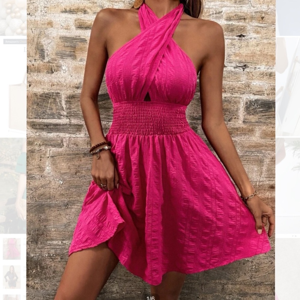 Hot pink criss cross halter dress